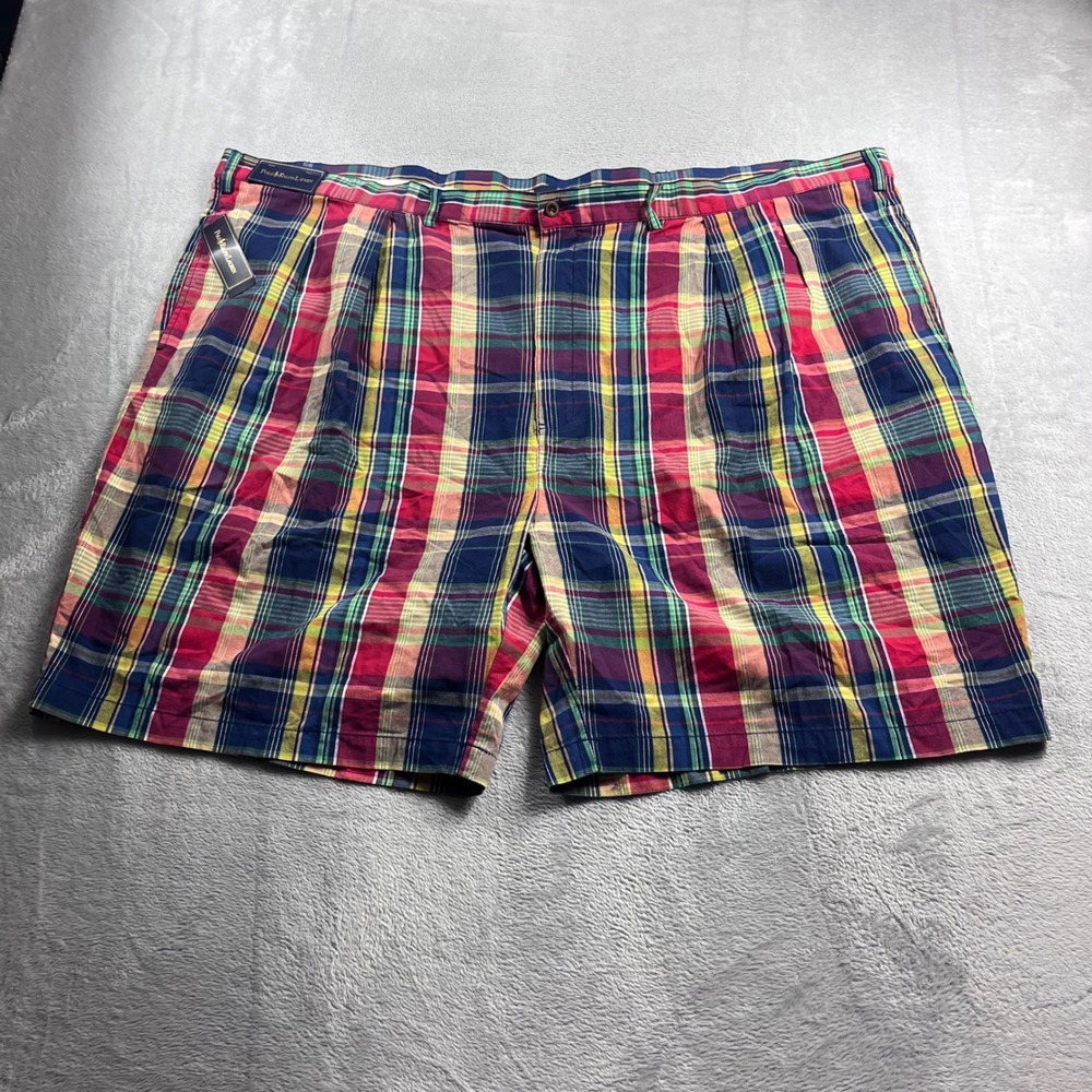 Polo Ralph Lauren Mens Big & Tall 56 Madras Plaid Pleated‎ Shorts Multi 5838544